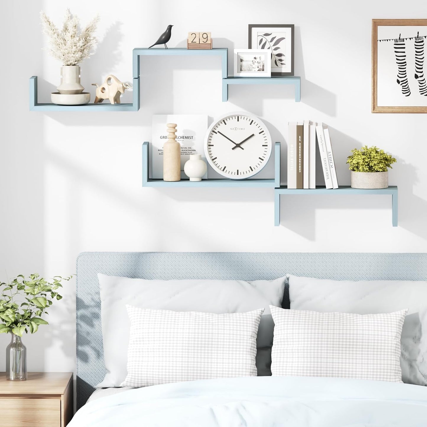 SRIWATANA Floating Shelves for Wall, Wall Shelves for Bathroom, Bedroom, Living Room, Kitchen, Office, Wood Shelves for Wall Decor Set of 5 (Blue)