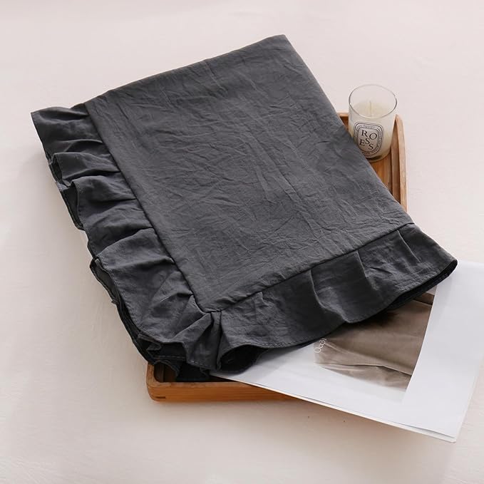 Merryword Dark Body Pillow Cover 20x54in, Reversible Long Pillowcase With Ruffled Edges, Cute Design (1 Body, Gray)