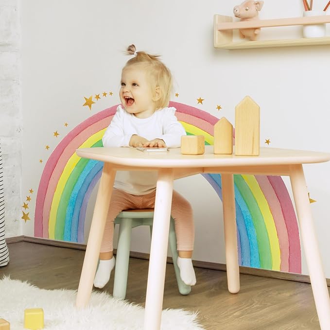 Supzone Large Rainbow Wall Decals Water Color Rainbow Stars Wall Decal DIY Vinyl Mural Art for Girls Baby Nursery Bedroom Playroom Home Decoration