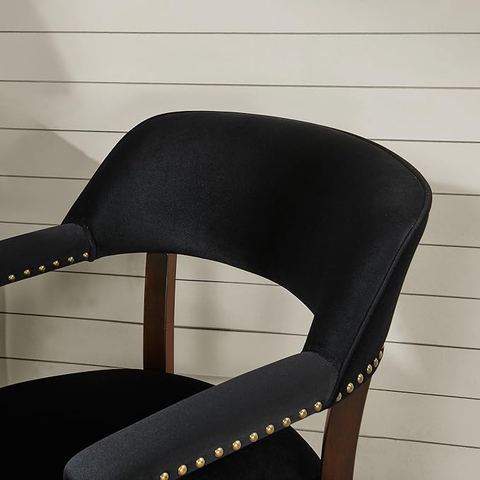 MODERION Dinning Chairs with Wheels and Arms Set of 8, Solid Wood Office Desk Chairs with Frosted Velvet Upholstered, Classic Swivel Accent Chairs, 31.5" H Boss Caption's Chair, Black, XXY-HT22-BK