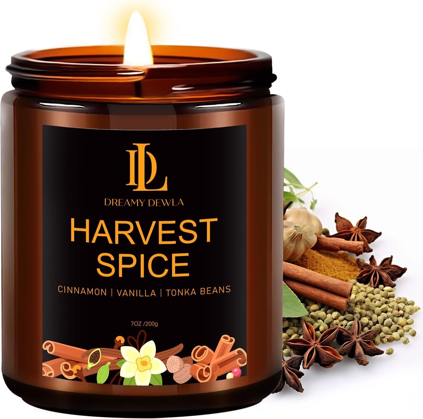 Fall Candle | Harvest Spice Scented Candle - Autumn Home Decor, 7oz Autumn Soy Candles with 50hr Burn Time, Holiday Thanksgiving Fall Gifts for Women Men