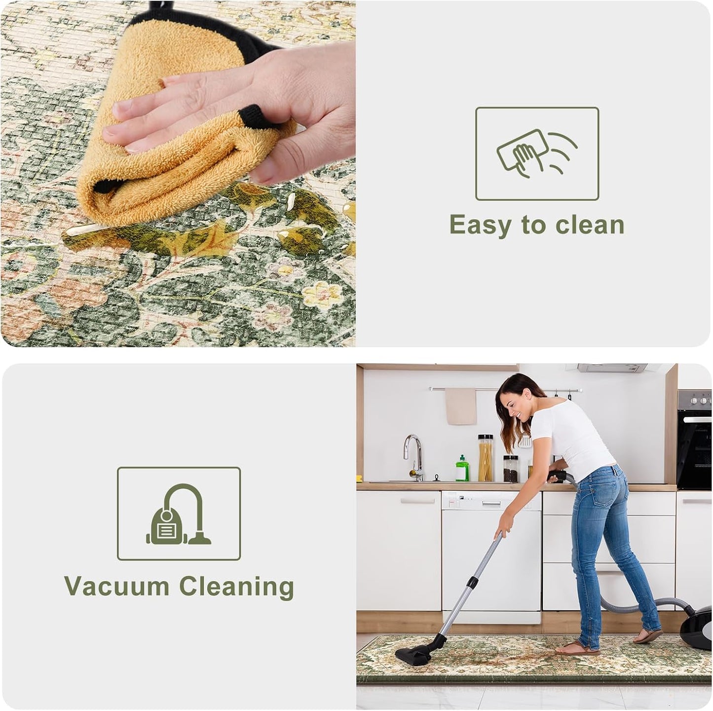 KIMODE Kitchen Mats Cushioned Anti Fatigue, 17"x47"+17"x29" Boho Vintage Kitchen Rugs Sets of 2, Non-Slip Spring Kitchen Mats for Floor, Padded Kitchen Floor Mat for Sink Laundry Desk Green Yellow