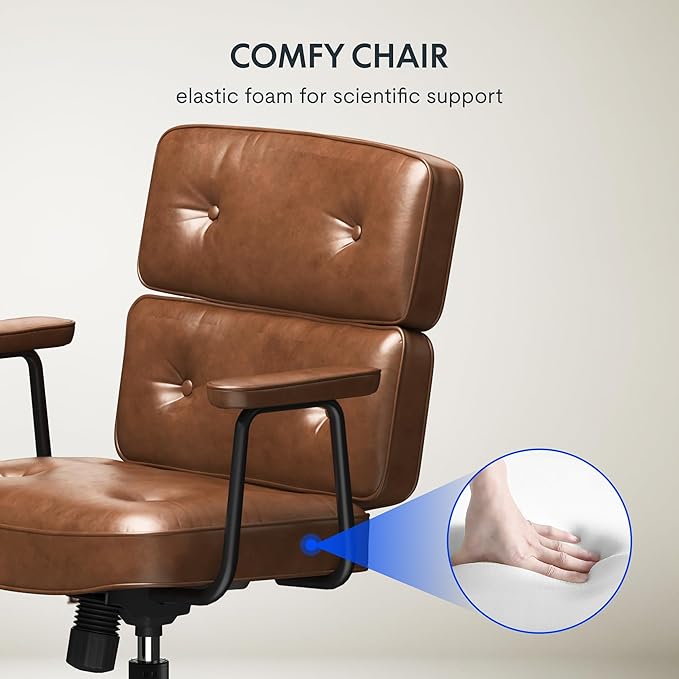 FLEXISPOT Vanity Chair with High Back Makeup Chair for Vanity Desk, Comfortable Home Office Desk Chairs 23.4 * 20.1in Wide Seat Cross Legged Office Chair with Wheels, Brown