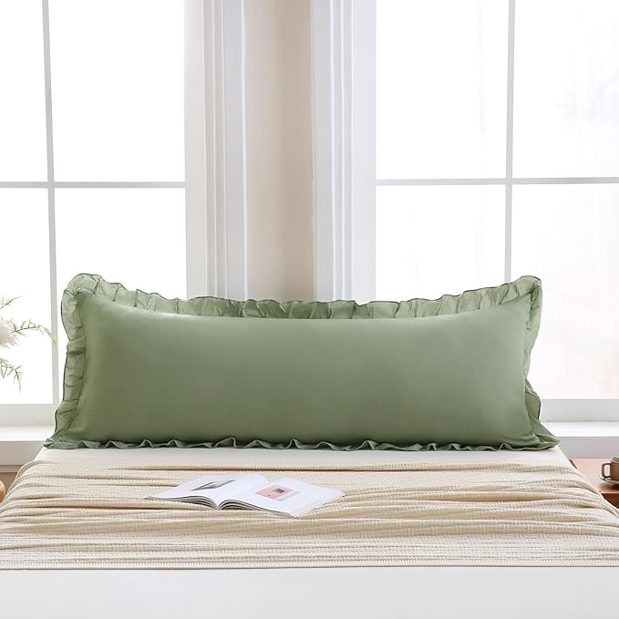 Merryword Avocado Green Body Pillow Cover 20x54inches Long Pillowcase Ruffled Pillowcases Shabby Chic Ruffled Fringe Decor Body Ruffled Pillow Sham Cute Pillowcase