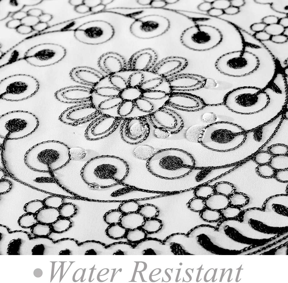 Jubilantex White Embroidered Shower Curtain for Bathroom, Black and White Boho Farmhouse Floral Decorative Waterproof Rustic Style Water Resistant Bath Room Curtain Fabric for Spa Hotel, 70x72 Inches