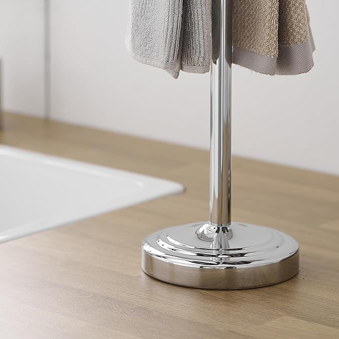 Hoimpro 17" Polished Chrome Standing Towel Rack Bracket, Double Towel Ring Free Hand Towel Stand Holder Bathroom Hardware Accessories Set Towel Bar for Bathroom Vanities and Kitchen Countertops