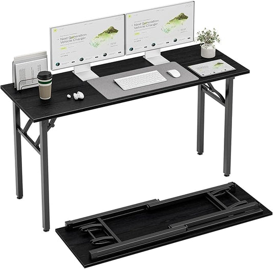 TEMI Long Computer Desk Folding Table - 55.1" Foldable Office Desk, No Assembly, Perfect Writing Table for Bedroom or Apartment, Portable Large Desk or Study Table with Compact Design, Dark Oak