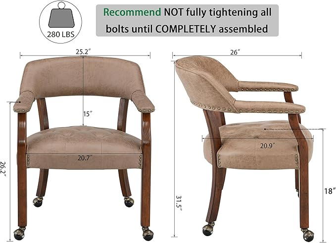 Solid Wood Boss Caption's Chairs,Dinning Chairs with Wheels and Arms,Office Desk Chairs, Classic Swivel Accent Chairs with Upholstered,Dinner Chairs, 31.5¡±H for Living Room Light Brown SY1533LT