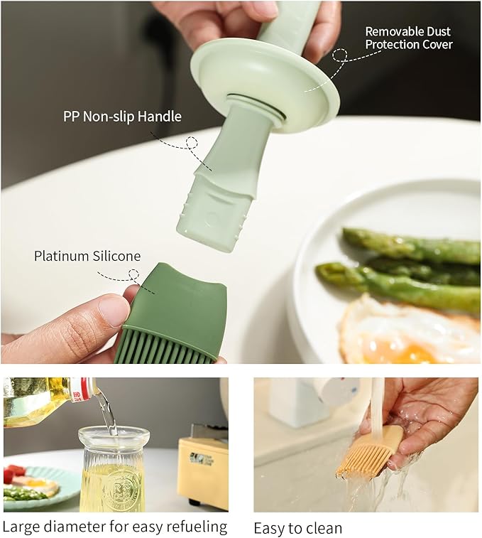 Oil Dispenser with Brush - Glass Olive Oil Dispenser for Kitchen, 3 IN 1 Oil Dispenser Bottle with Silicone Basting Brush for Cooking Vinegar Sauce BBQ Grill Frying (Brown/White)