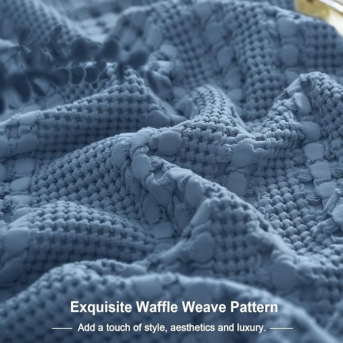 PHF 100% Cotton Waffle Pillow Shams King Size, 2 Pack 20" x 36" Soft Skin-Friendly Pillowcases, No Filling, Aesthetic Woven and Breathable Waffle Weave Pillow Case Covers for Bed, Captain's Blue