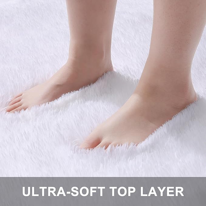 OLANLY 2x5 Machine Washable Runner Rugs for Hallway, Soft Fluffy Shaggy Bedside Rugs for Bedroom, Living Room, Indoor Floor Carpet for Kids Girls and Boys, Nursery Rooms, Home Decor Aesthetic, White