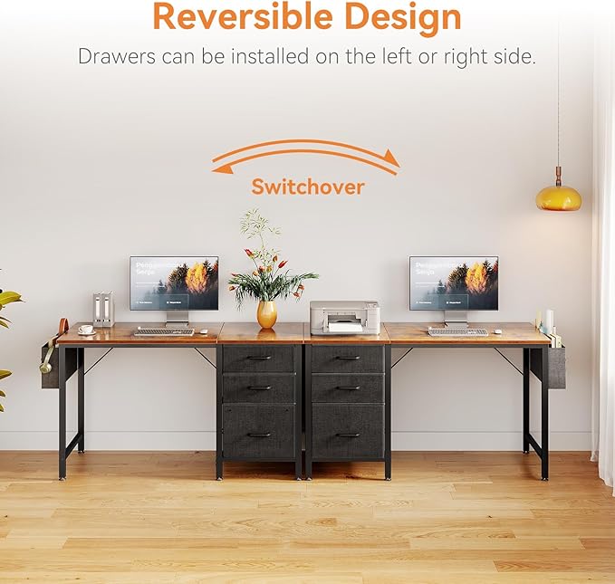 Casaottima 40-Inch Small Computer Desk with Fabric Drawers & File Cabinet, Home Office Desk with Cloth Storage Bag and Hook, Writing Study Work Table for Small Space, Vanity Desk for Bedroom, Vintage