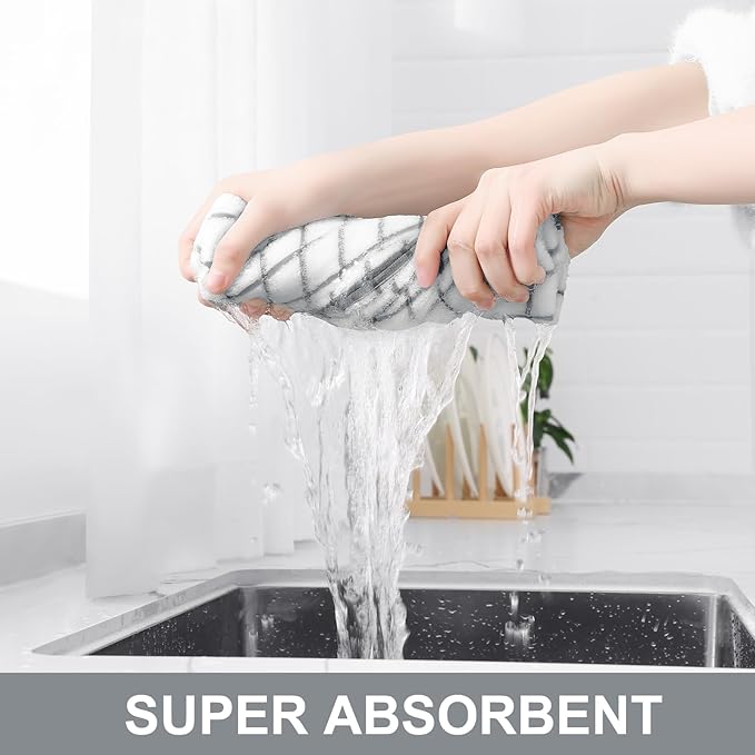 Homaxy Premium Cotton Kitchen Towels 16"x 28", Large Natural Ring Spun 390 GSM Dish Towels, Super Absorbent Terry Kitchen Hand Towels, Soft Tea Towel with Hanging Loop, Grey Check Design, 6 Pack