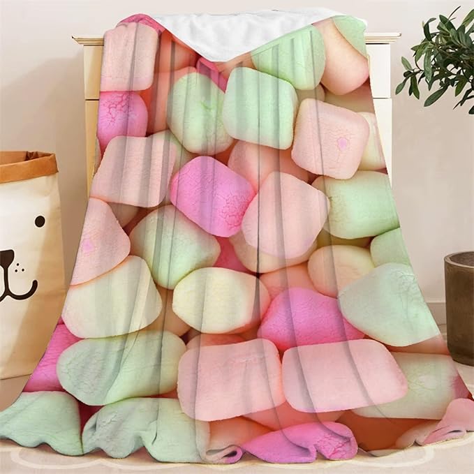 Marshmallow Candy Blanket Fleece Lightweight Throws Gift for Birthday Christmas Soft Flannel Blankets for All Season Bed Sofa Twin-60"x80"