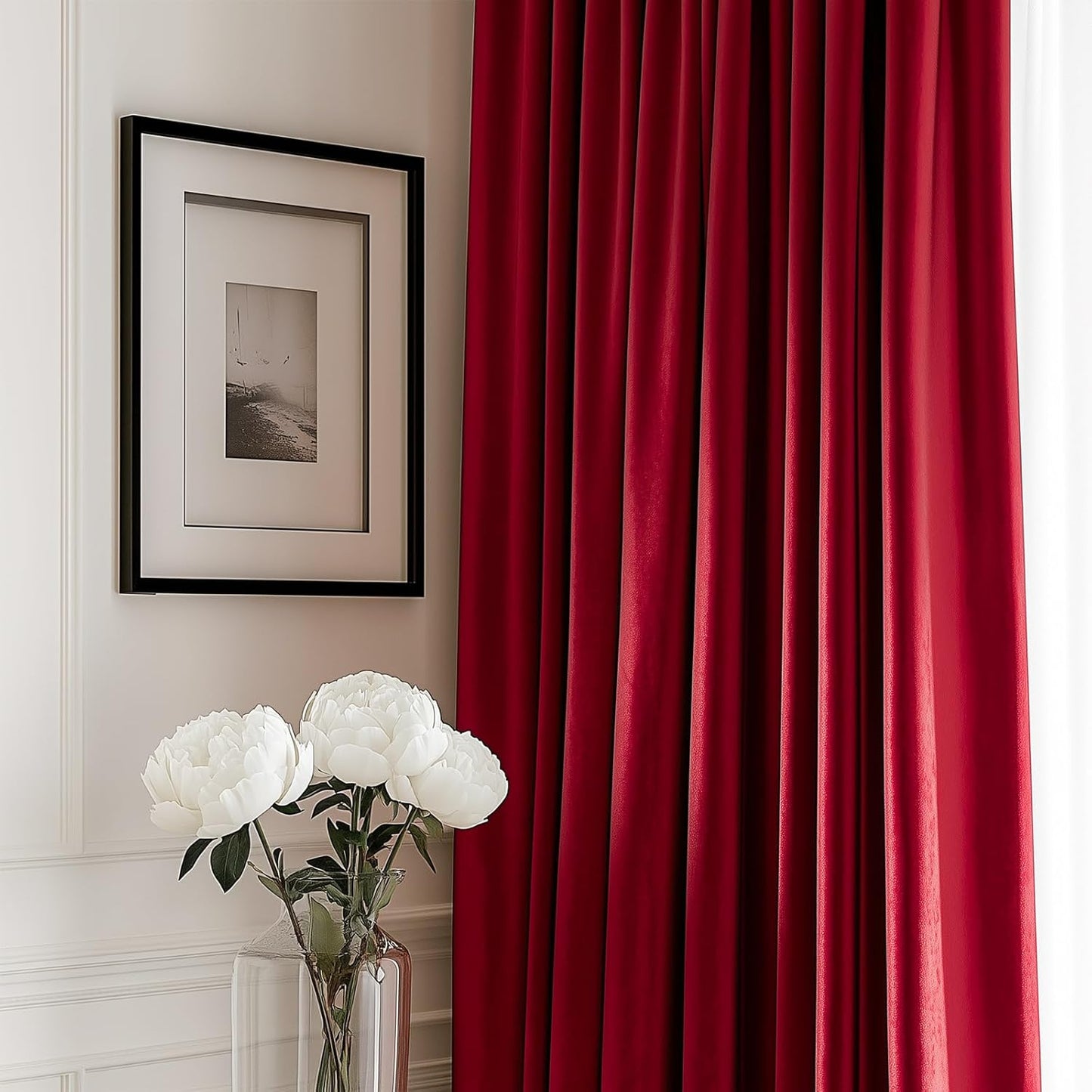 Lazzzy Velvet Blackout Curtains Burgundy Red Thermal Insulation Bedroom Rod Pocket Window Curtain for Living Room 2 Panels 108 Inch Red