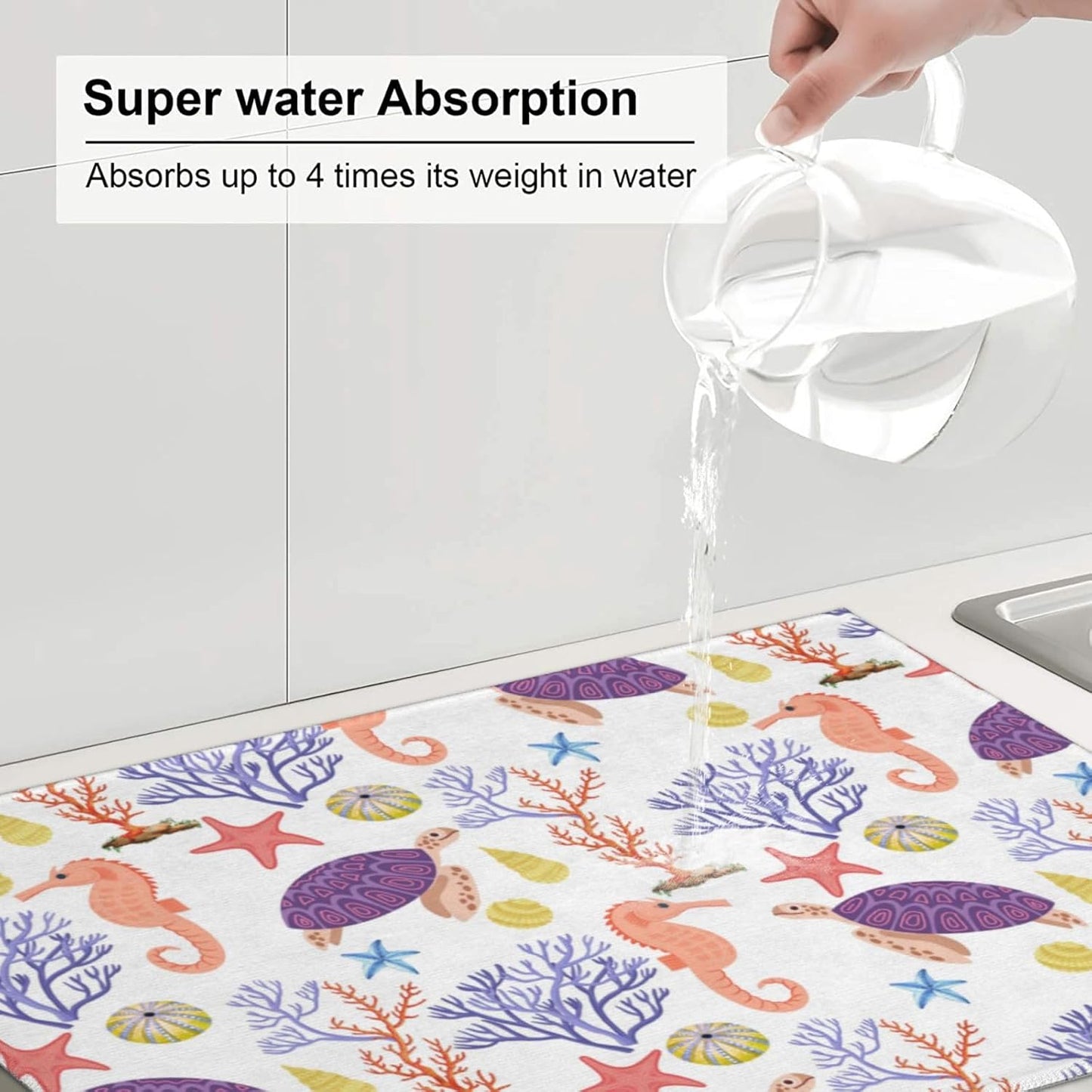 Purple Beach Sea Turtle Dish Drying Mat 18x24 For Kitchen Counter Absorbent Microfiber Dishes Pad Dish Drainer Rack Mats Fast Dry Kitchen Accessories