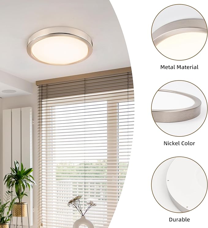 Hlite 4pack 9 Inch Flush Mount LED Ceiling Light Fixture,18W 1800LM Super Slim Light Fixtures Ceiling Mount 3000K/4000K/5000K 3CCT Selectable,Light Fixtures for Kitchen,Bedroom (Brush Nickel)