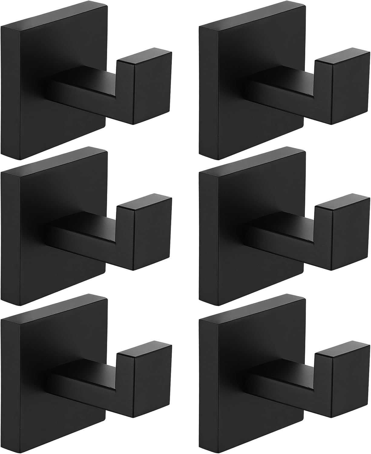 Nolimas 6 Pack Matte Black Towel Hook Stainless Steel Bathroom Rustproof Clothes Towel Coat Hook Wall Mounted Square Toilet Kitchen Heavy Duty Door Hanger