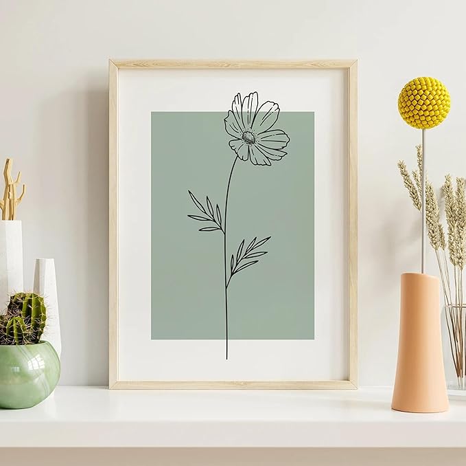 3 pcs of Line Flower Canvas Wall Art Minimalist Flower Paintings Pictures Decor Green Botanical Flower Simplicity Posters Prints for Living Bedroom Bathroom Scene Home Decoration Unframed