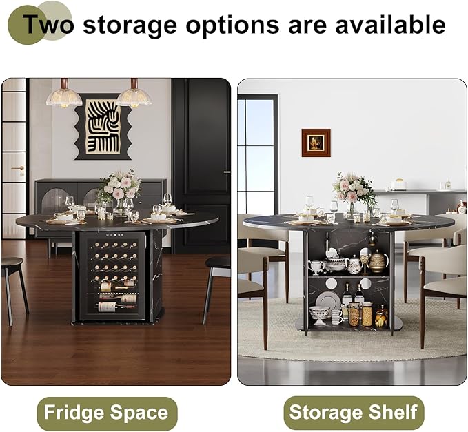 IBF Black Round Dining Table with Fridge Space, 47" Faux Marble Dining Room Table for 4-6, Modern Kitchen Tables with Storage Shelf, Circle Wood Dinner Tables for Home, Black Marble, Only Table