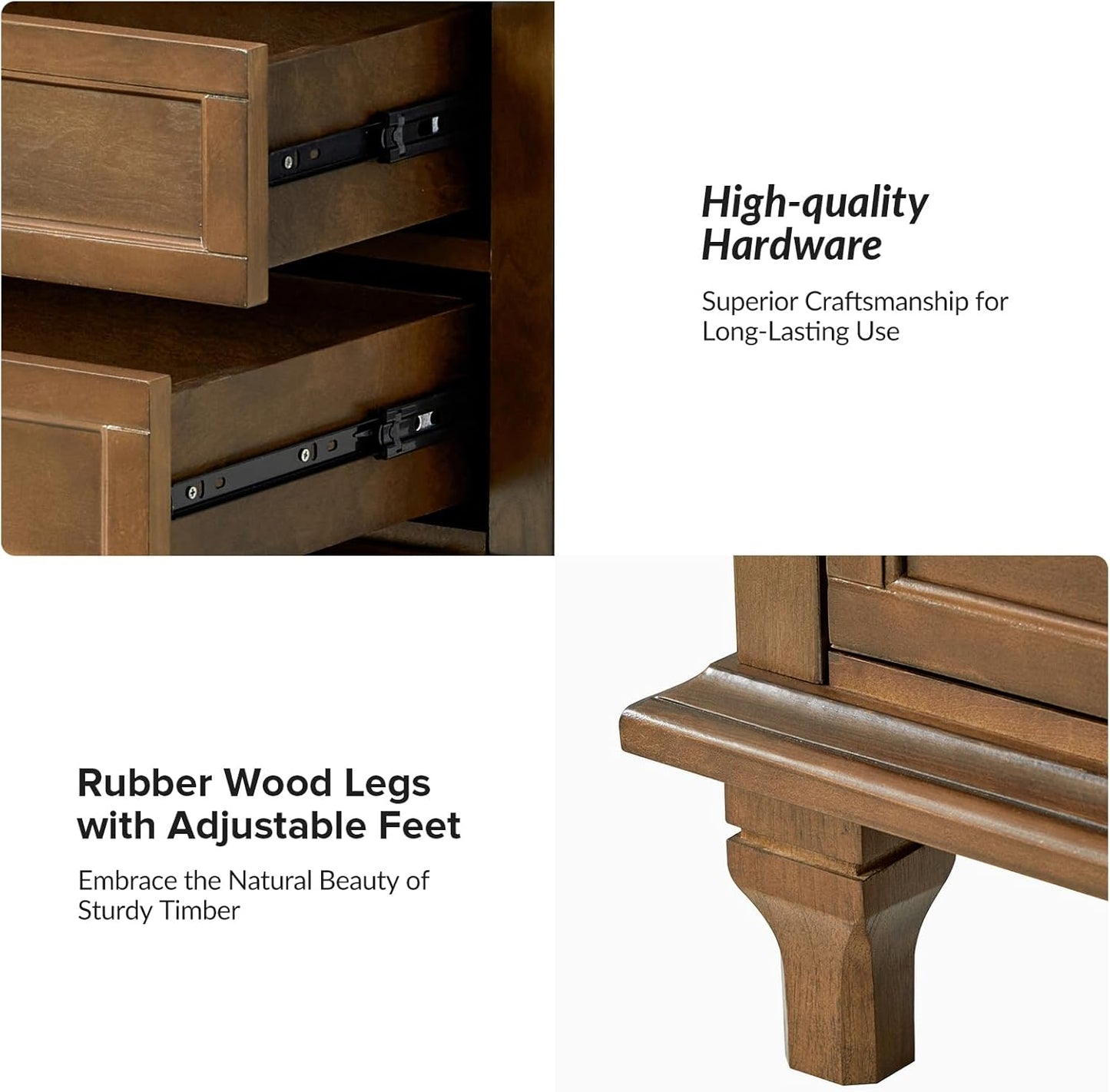 HULALA HOME Farmhouse 3 Drawer Nightstand with Tray, Drawer Organizer with Solid Wood Legs, Nightstand with Charging Station(Set of 2, Walnut)