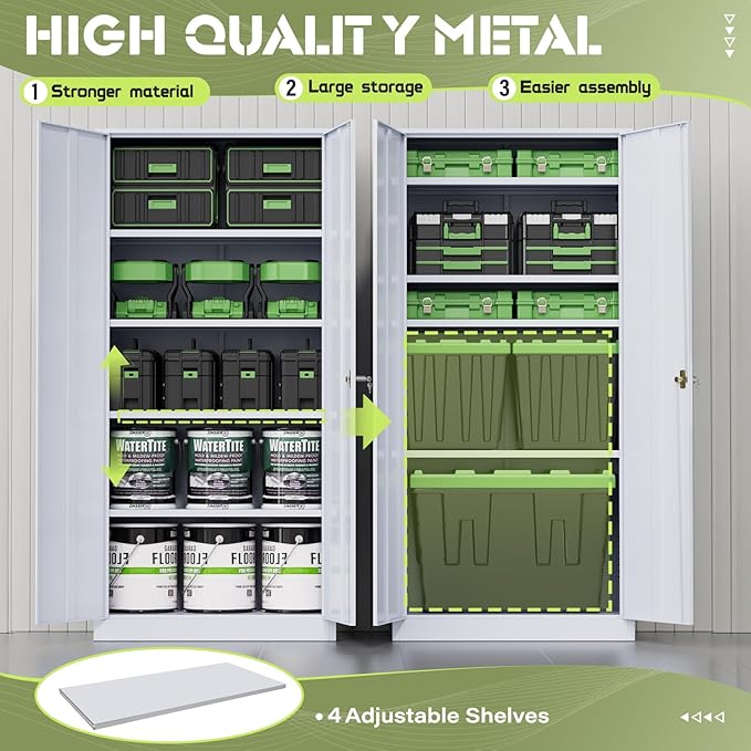 SUNCROWN 72" Metal Storage Cabinet - Heavy-Duty Metal Garage Cabinet with 4 Adjustable Shelves & 2 Doors for Tools, Office, Home, Workshop,Cement Grey-Small