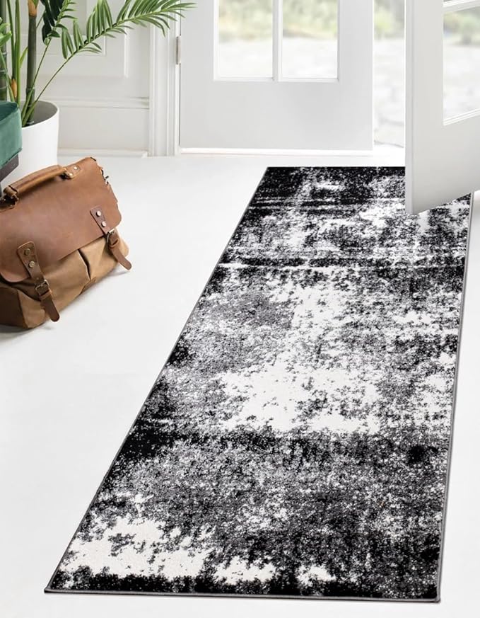 Keen Home Design Area Runner Rugs - 2x10 Non-Shedding, Abstract Runner for Kitchen, Living Room, Bedroom, Dining Room, Entryway - Size: 2'8" x 9'11", Abstract Black