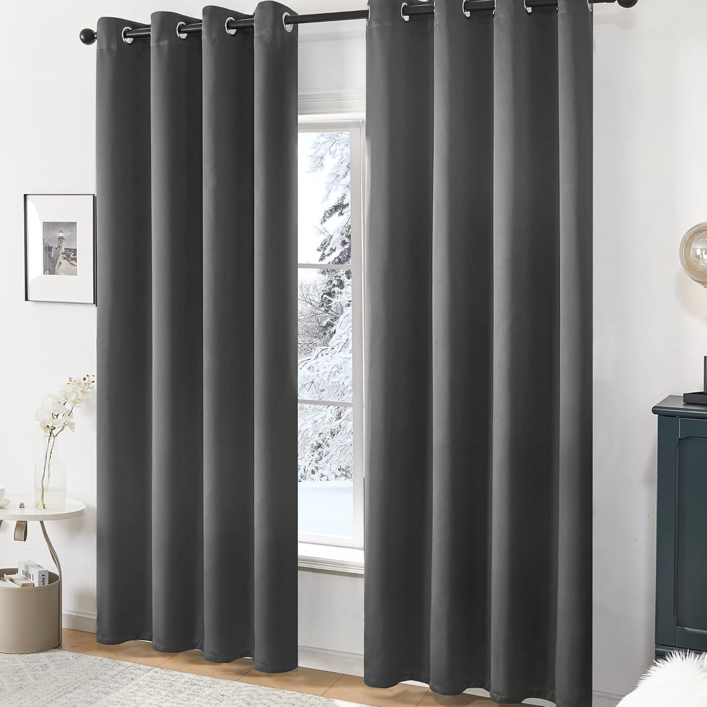 Deconovo Blackout Curtains – Noise-Reducing & Energy-Saving Grommet Top Thermal Insulated Drapes, 2 Panels, Graphite Grey, 52W x 72L Inches – Light Blocking & Privacy for Bedroom & Living Room