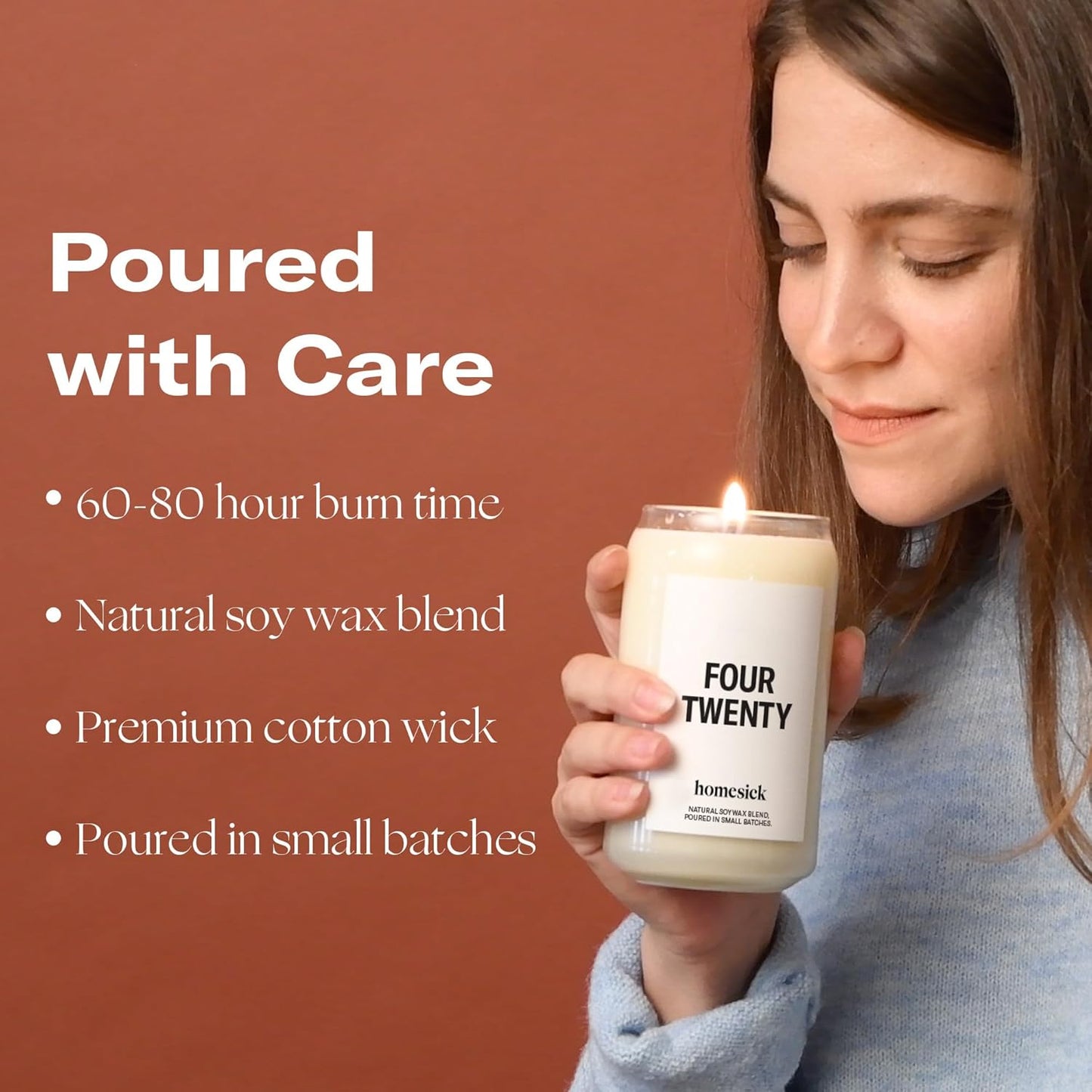 Homesick Scented Candles for Home (Four Twenty) - 13.75 oz Long-Lasting Natural Soy Wax Blend Jar Candle Gifts for Women & Men for All Occasions, 60-80 Hours Burn Time - Notes of Bergamot & Sandalwood