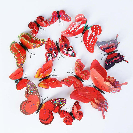 Butterfly Wall Decor 24/48 PCS, 3D Butterflies Stickers for Party Decorations with Magnets (Red, 24)
