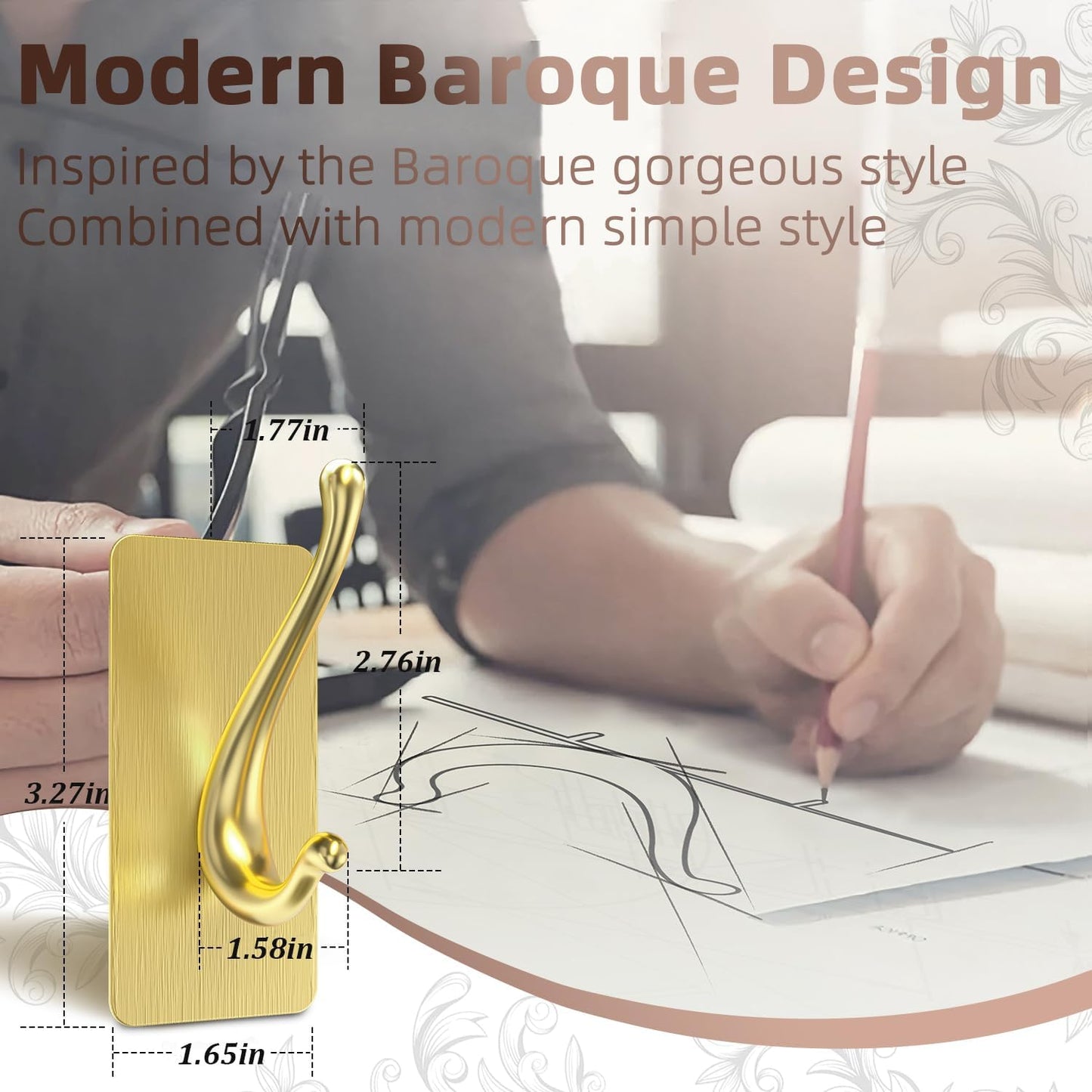 Towel Hooks, Solid Alloy Adhesive Wall Hooks for Hanging, Towel Hooks for Bathroom, RV, Kitchen, Closets, etc (Gold, 2 Pack)