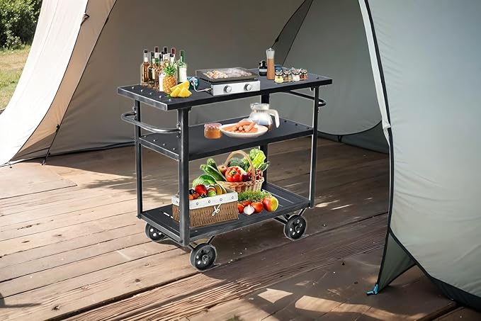 Industrial 3 Tier Mobile Bar Cart Rustic Metal Serving Cart with Wheels and Side Handles Vintage Rolling Kitchen Stand Cart-LxWxH: 36.2 * 15.75 * 30.5inch