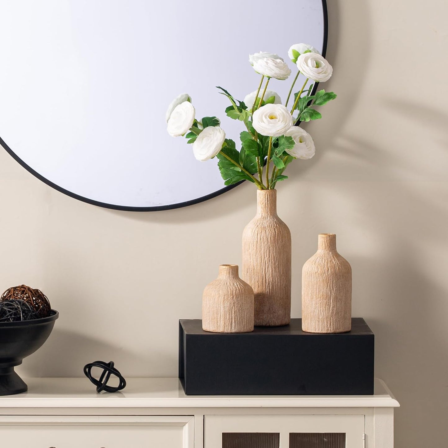 Ceramic Vase Home Table Decor - Gold Flower Vase Set of 3 Living Room Kitchen Decorations Farmhouse Modern Rustic Vases Decorative Centerpiece for Shelf Bedroom Office Bathroom Dining Coffee Desk