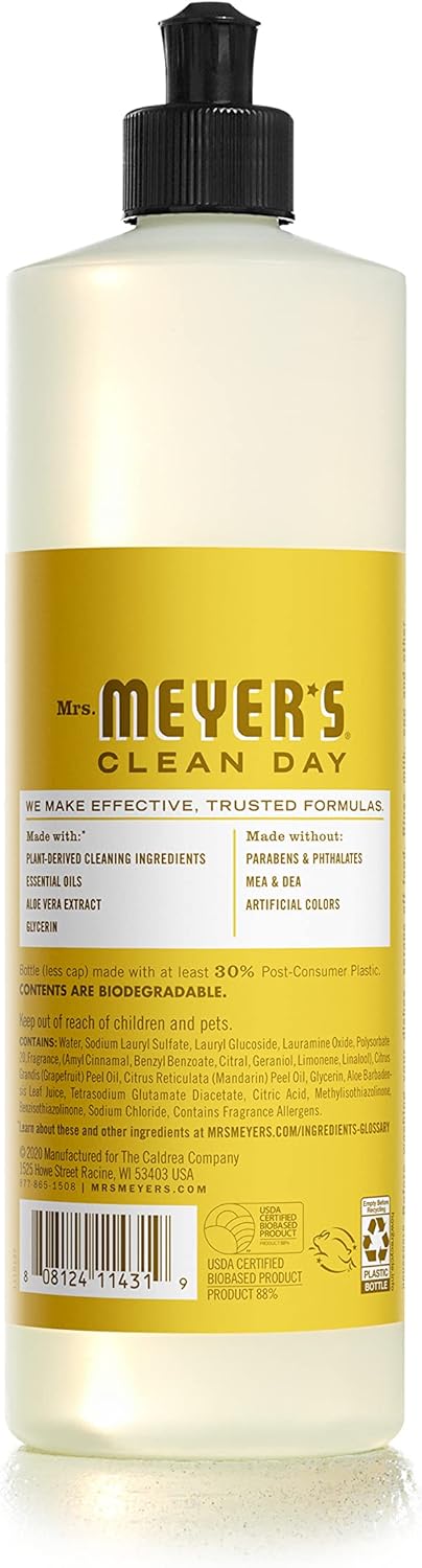 MRS. MEYER'S CLEAN DAY Liquid Dish Soap, Biodegradable Formula, Daisy, 16 fl. oz