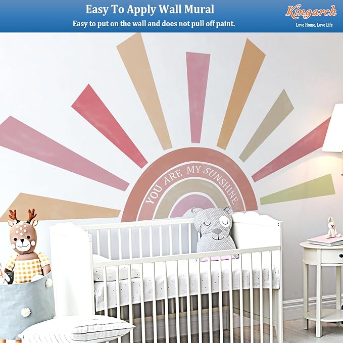 Large Rainbow Sun Wall Decals, Inspirational Peel and Stick Fabric Nursery Wall Decor, Removable Home Room Wall Decor Murals Stickers for Kids Girls Toddler Bedroom Living Room Playroom