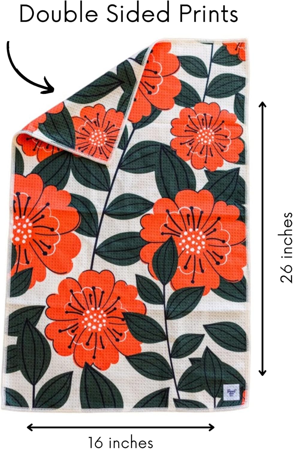 2 Pack Double Sided Kitchen Towels || Dish Towels || Quick Dry || Designer Prints || Highly Absorbent || Hanging Hook (Poppy)
