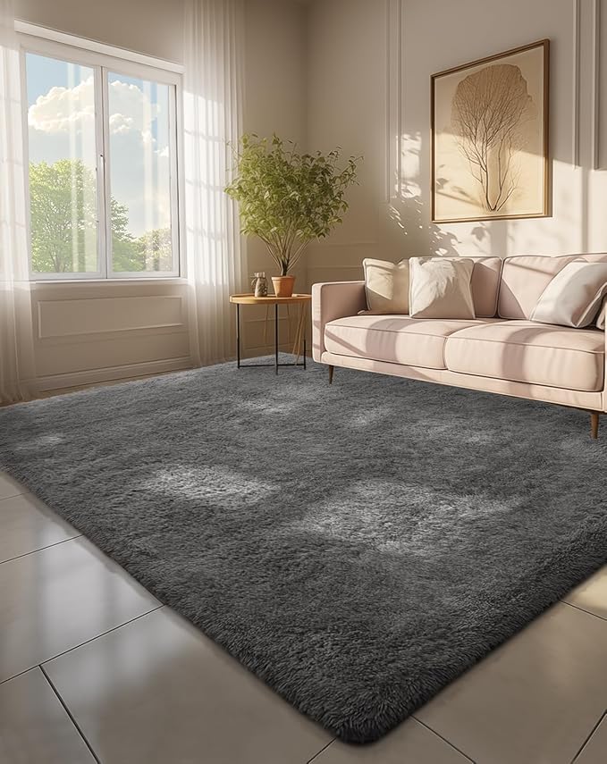 Ophanie 6x9 Area Rugs, Upgrade Non-Slip Fluffy Soft Rugs for Living Room, Large Shag Grey Fuzzy Plush Rug, Gray Shaggy Big Carpets for Bedroom, Kids Boys Girls Dorm Nursery Home Decor Aesthetic