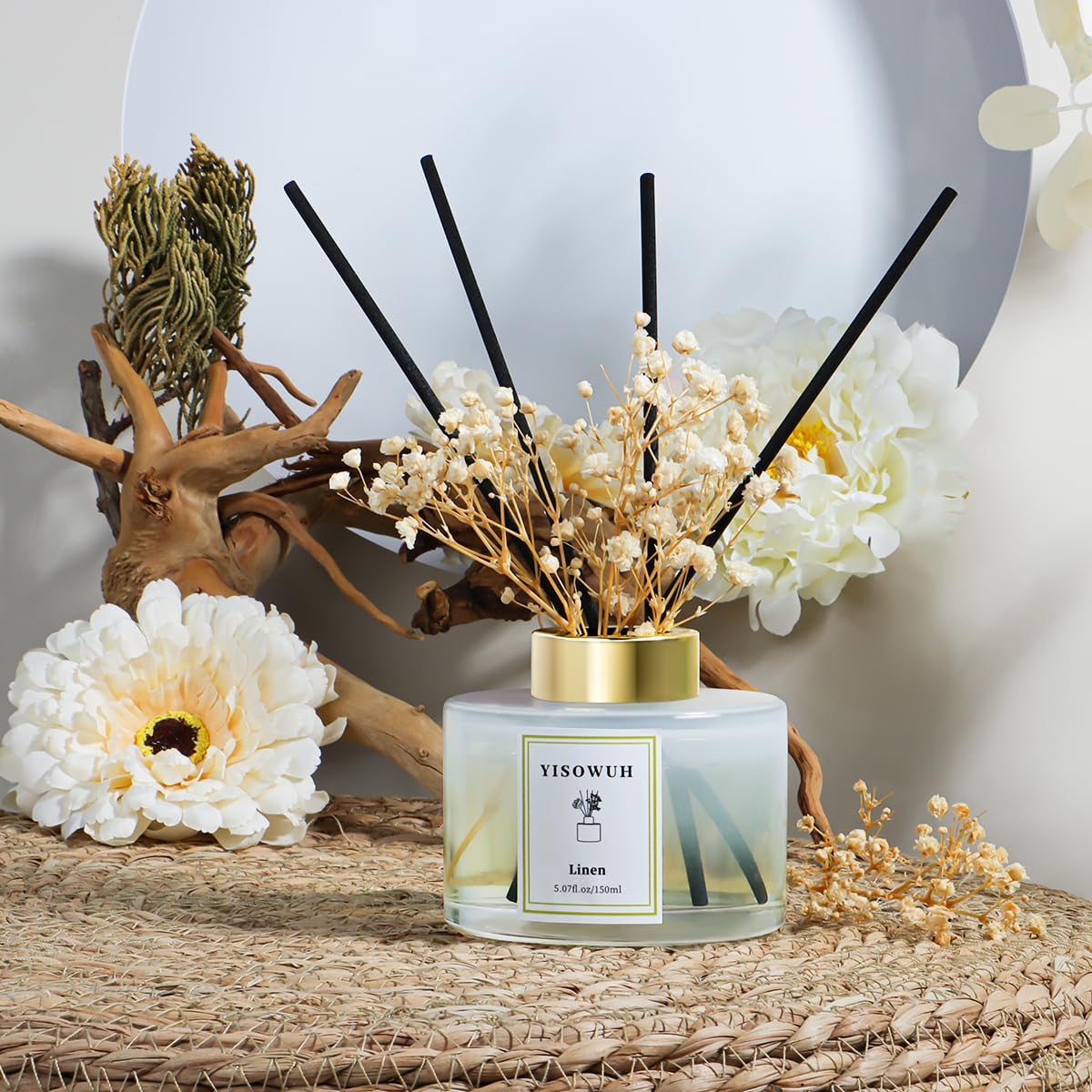 Reed Diffuser Set,5.07 fl oz (150 ml) - Linen Oil Diffusers with 8 Reed Sticks,Home Fragrance Reed Diffuser for Bathroom Shelf Decor