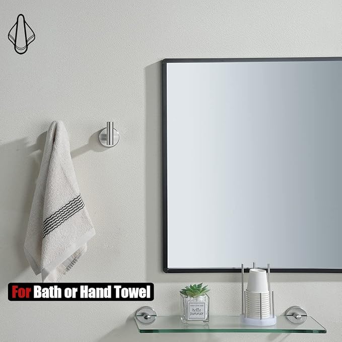 JQK Bathroom Towel Hook, Coat Robe Clothes Bath Wall Hooks for Kitchen Garage SUS 304 Stainless Steel Thick 0.8mm, 4 Pack Brushed Finish, TH100-BN-P4