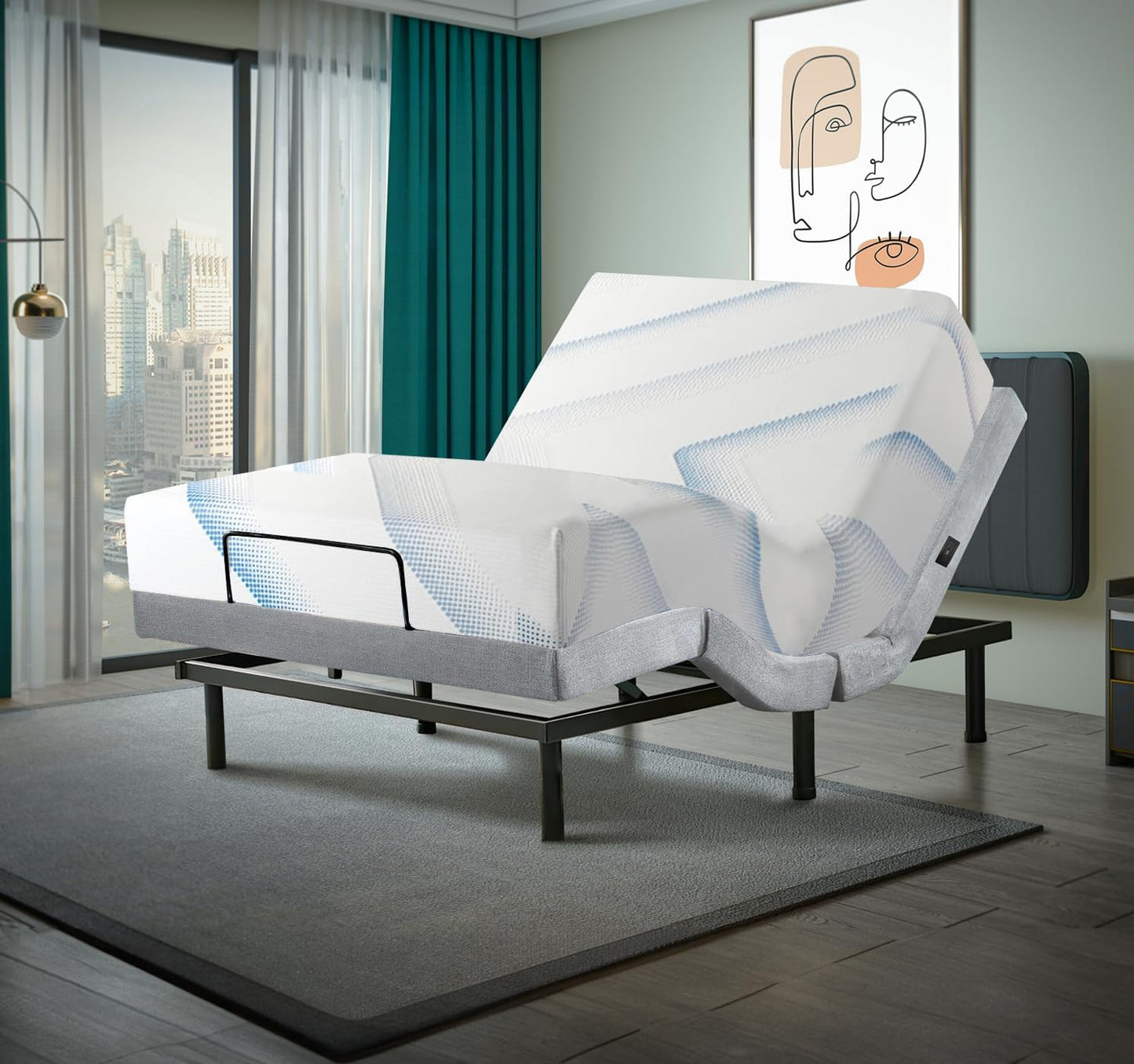 King Adjustable Bed Base with 12 Inch Gel Memory Foam Mattress - Dual Massage - USB Ports - Zero Gravity - Underbed Light - Wireless Remote - Zero Clearance