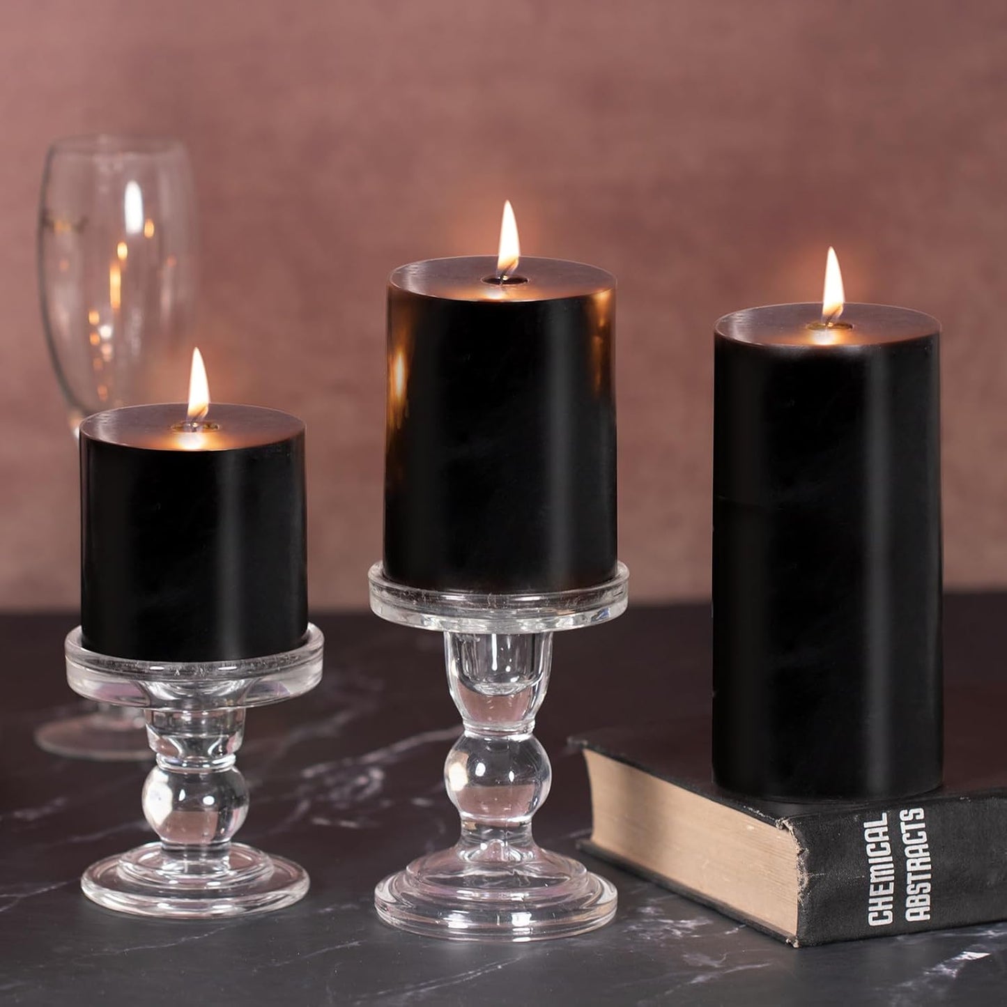 KONNI Black Pillar Candles Set of 3, 3"x 4" Unscented Pillar Candles Bulk, 39 Hours Long Burning Candles, Smokeless&Dripless Large Round Candle for Wedding, Home Decoration, Parties, Spas, Dinner