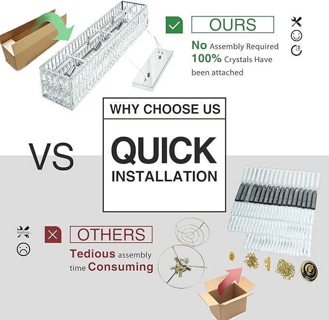 IKK Modern Rectangle Chandelier for Dining Room, Crystal Chandeliers with Stainless Steel in Chrome, Large Rectangular Pendant Light for Kitchen Island L40 x W6.7 x H6.3