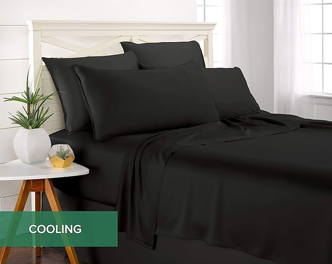 King Sheets by Pure Bamboo, Genuine 100% Organic Viscose Derived from Bamboo Bed Sheet Set, Luxuriously Soft & Cooling, Double Stitching, Lifetime Quality Promise (King, Black)