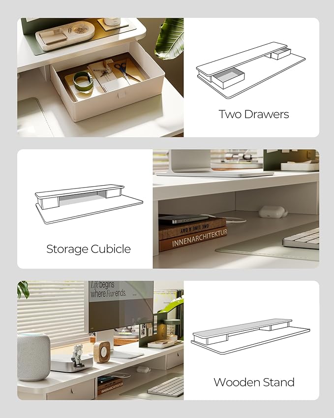 FEZIBO 60 x 24 Inch Height Adjustable Electric Standing Desk with Double Drawer, Sit Stand Desk, Home Office Stand Up Table with 4 Height-Adjustable Feets & 2 Hooks, White