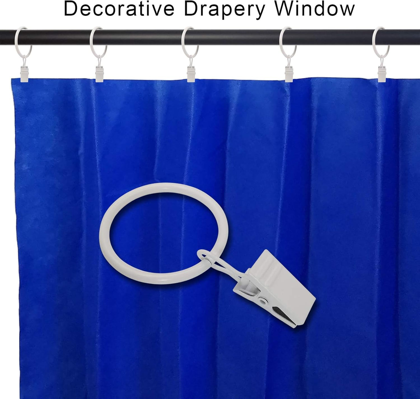 100 Pack Curtain Rings with Clips, Drapery Clips with Rings, Drapes Rings 1.26 in Interior Diameter, Fits up to 1 Inch Curtain Rod, White