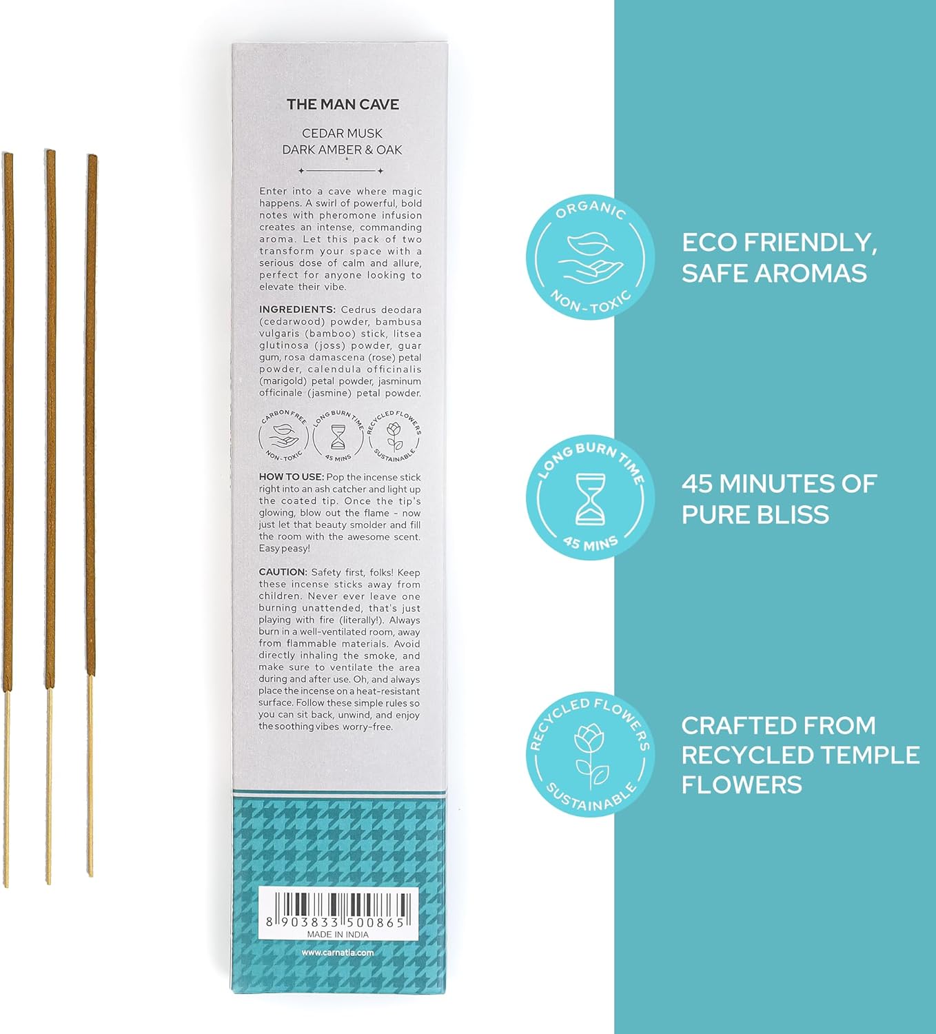 Carnatia Man Cave Incense Set – 2 Intense, Pheromone-Infused Scents | Rugged, Long-Lasting Aromas for Power, Focus & Elevated Vibe!