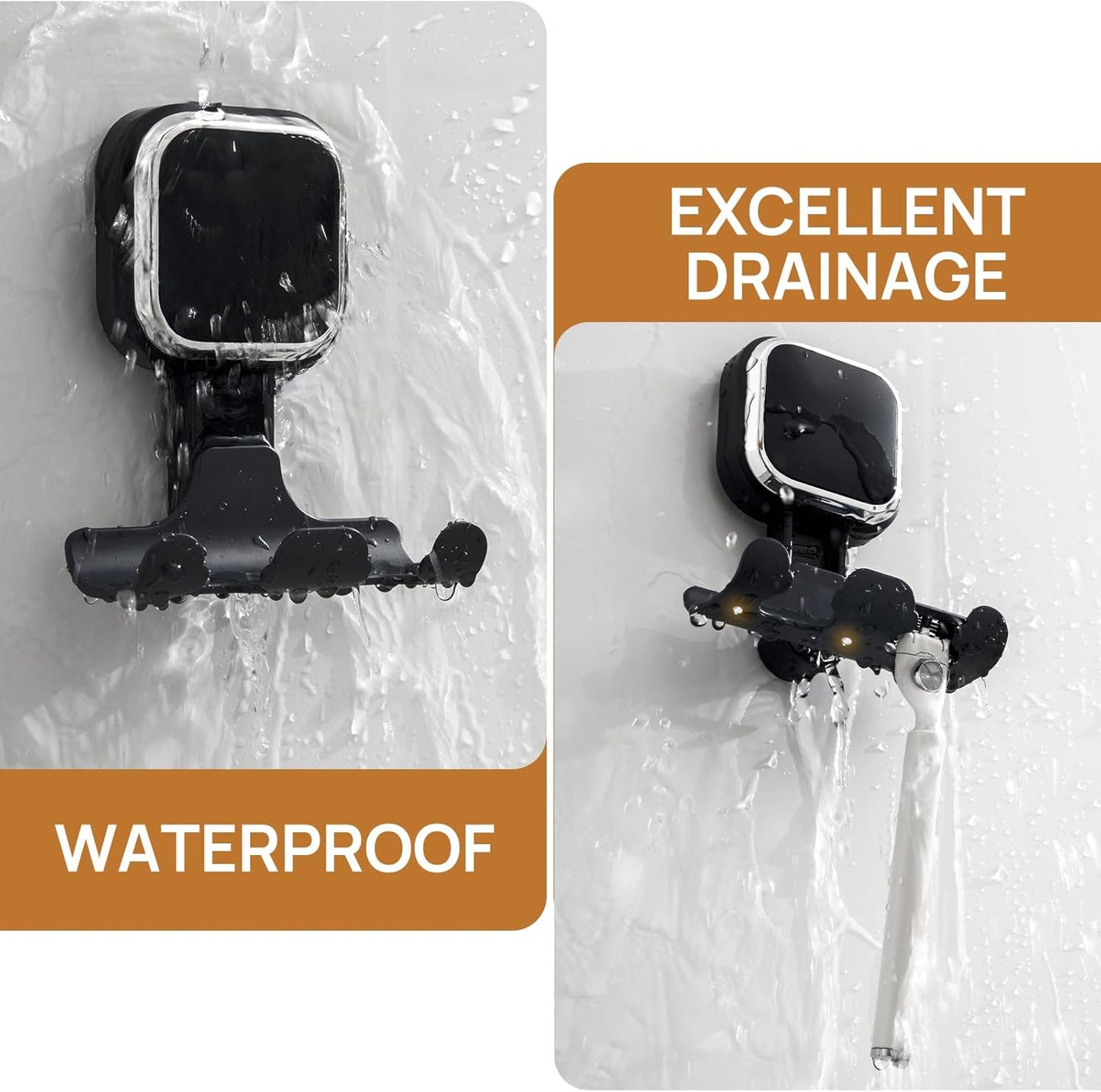 LEVERLOC Vacuum Suction Cup Razor Holder for Shower 2 Pack, Heavy Duty Shower Hooks for Towel, Loofah, Razor, Cell Phone, Damage-Free Hanging Plated Suction Cup Hooks, Easy to Install and Reuse, Black