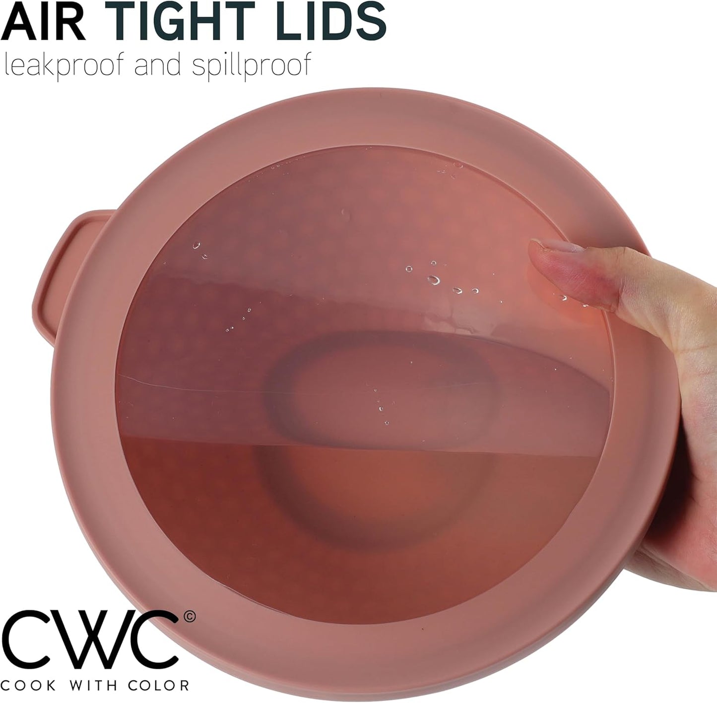 COOK WITH COLOR Mixing Bowls with Lids - 12 Piece Plastic Nesting Bowls Set includes 6 Prep Bowls and 6 Lids, Non Slip Bottom and Embossed Design - Microwave Safe (Pink)