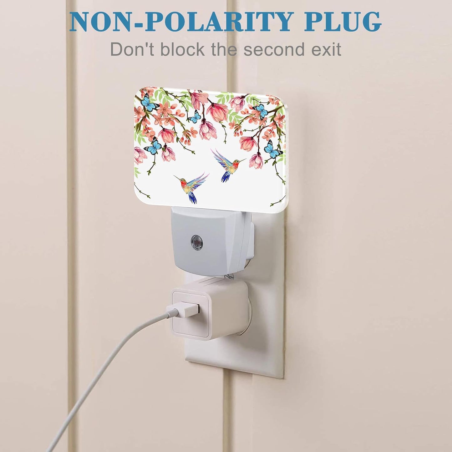 Hummingbird and Blue Butterfly Plug in Night Lights, Wisteria Flowers Nightlight Plug Into Wall Dusk to Dawn Sensor for Kid Girls Boys Women Bedroom,Hallway,Kitchen,Bathroom,Stairs Decor