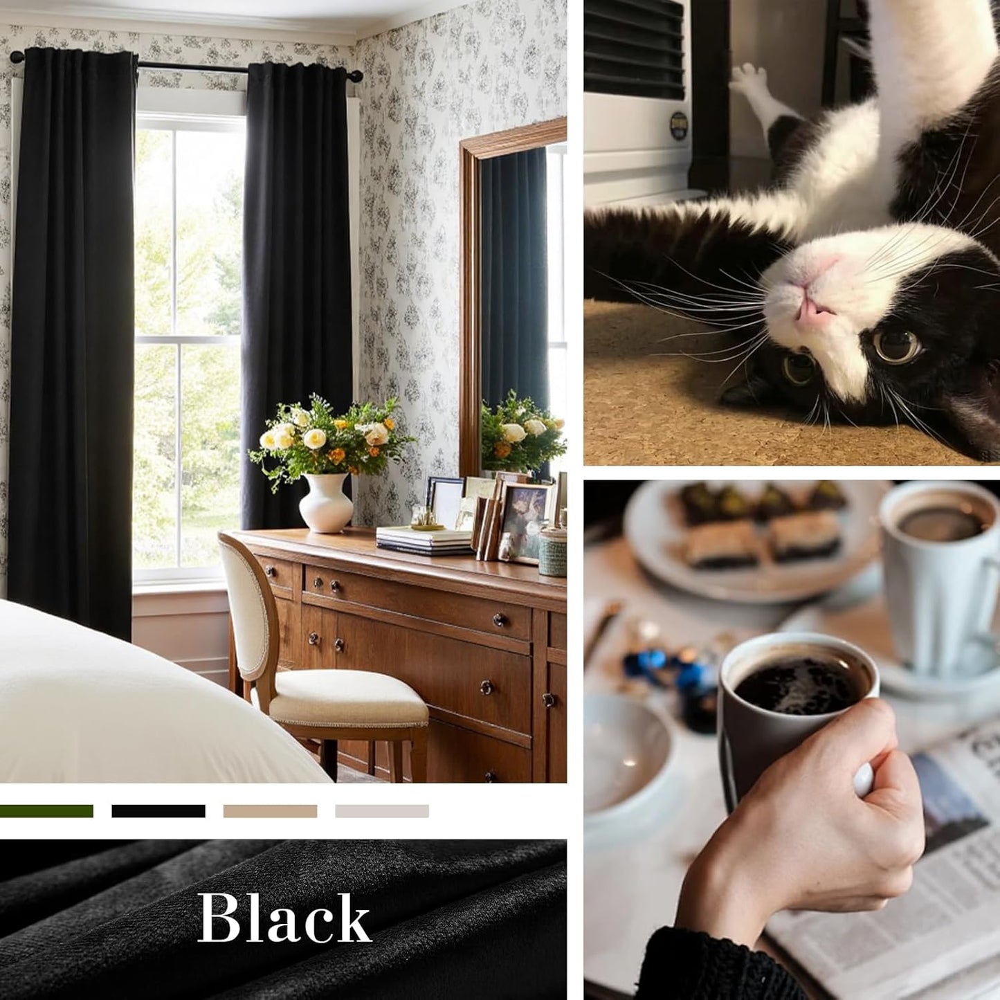 Lazzzy Velvet Curtains Black Halloween Home Decor Thermal Insulated Drapes for Bedroom Living Room Blackout Window Treatments Luxury Rod Pocket 63 Inches Long 2 Panels